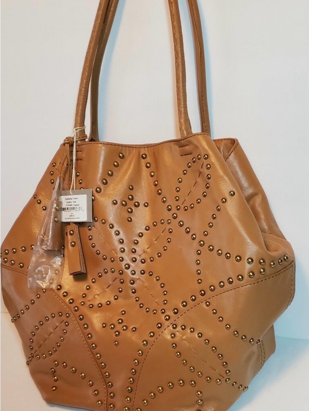 Isabella Fiore Tan Studded Tote Bag